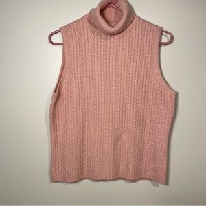 Amanda Smith Light Pink Cable Knit Turtleneck Sleeveless Top Medium